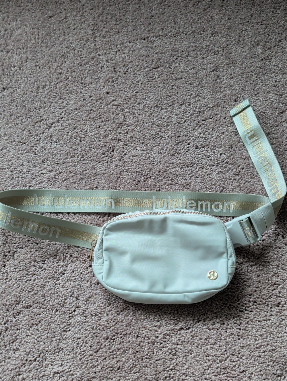 lululemon athletica Light Silver Belt Bag With Gold Accents